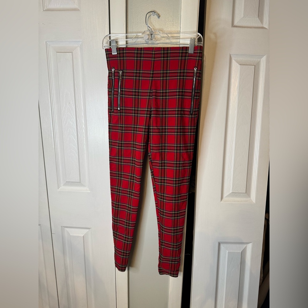 Zara High Waist Plaid Leggings with Mock Zippers